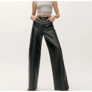 Reformation x Veda Kennedy Black Leather Wide Leg Pants Size 6 MSRP $498